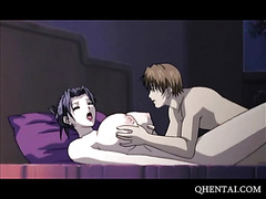 Busty anime babe filling both her fuck holes