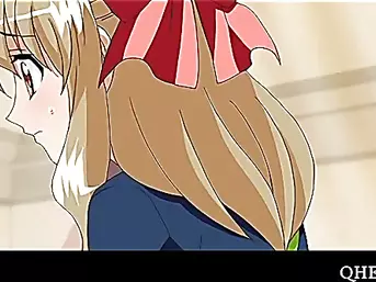 Anime school girl rubs and sucks fat dick
