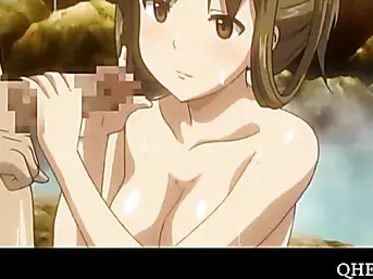 Naked little Anime girl gives BJ and titjob