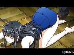 Brunette hentai teen fucked from her back