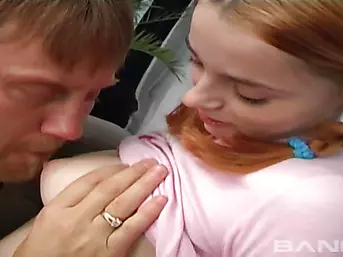 Redhead slut shaved her pussy to get fucked by her dad