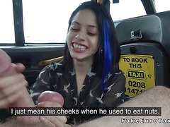 Brunette gets huge cock in the ass in cab