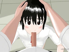 Hentai schoolgirl blowing hard dick on her knees