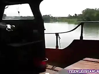 Naughty lesbians doing a 69 on the boat