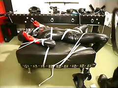 Tied up girl trying to escape