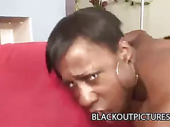 Petite ebony babe rides a black dick
