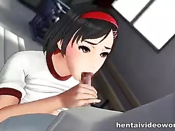 Sporty anime girl gives hentai blowjob