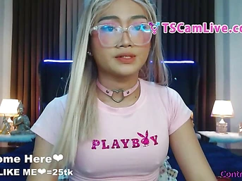 Cheerful Ladyboy Enjoy her Pink Anal Dildo  on a Live Webcam Show Part 1