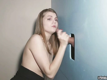 Gloryhole bitch loves sucking dick while jerking it