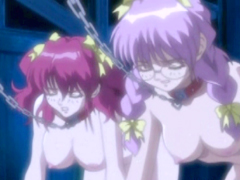Chained hentai coeds peeing and groupfucking