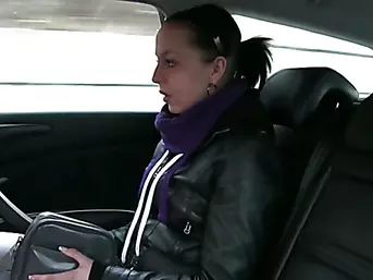 Nikky gets fucked inside a taxi cab and receives a creamy douche of sperm