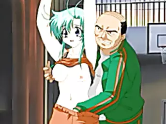 Japanese basketball coach hentai fingering pussy and squeezing breast