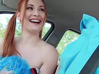 Horny Redhead teen Eva Berger Fucked in the car by the stranger who give her a lift