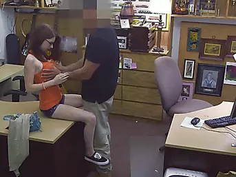 Busty teen jenny gets big cash for sex inside of the pawn shop office