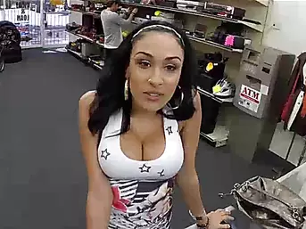 Busty and Sexy Bitch gets fucked hard inside the secret pawnshop