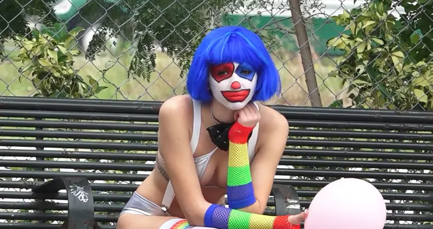 Clown Girl Fucked - Super sexy clown gets picked up and fucked along the way - sleazyneasy.com